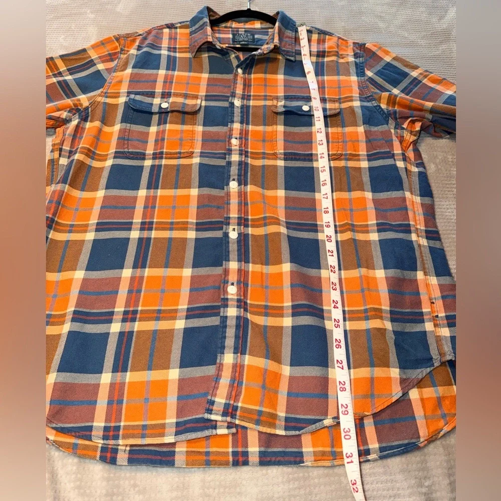 J. Crew Men's Orange and Blue Plaid Shirt XL